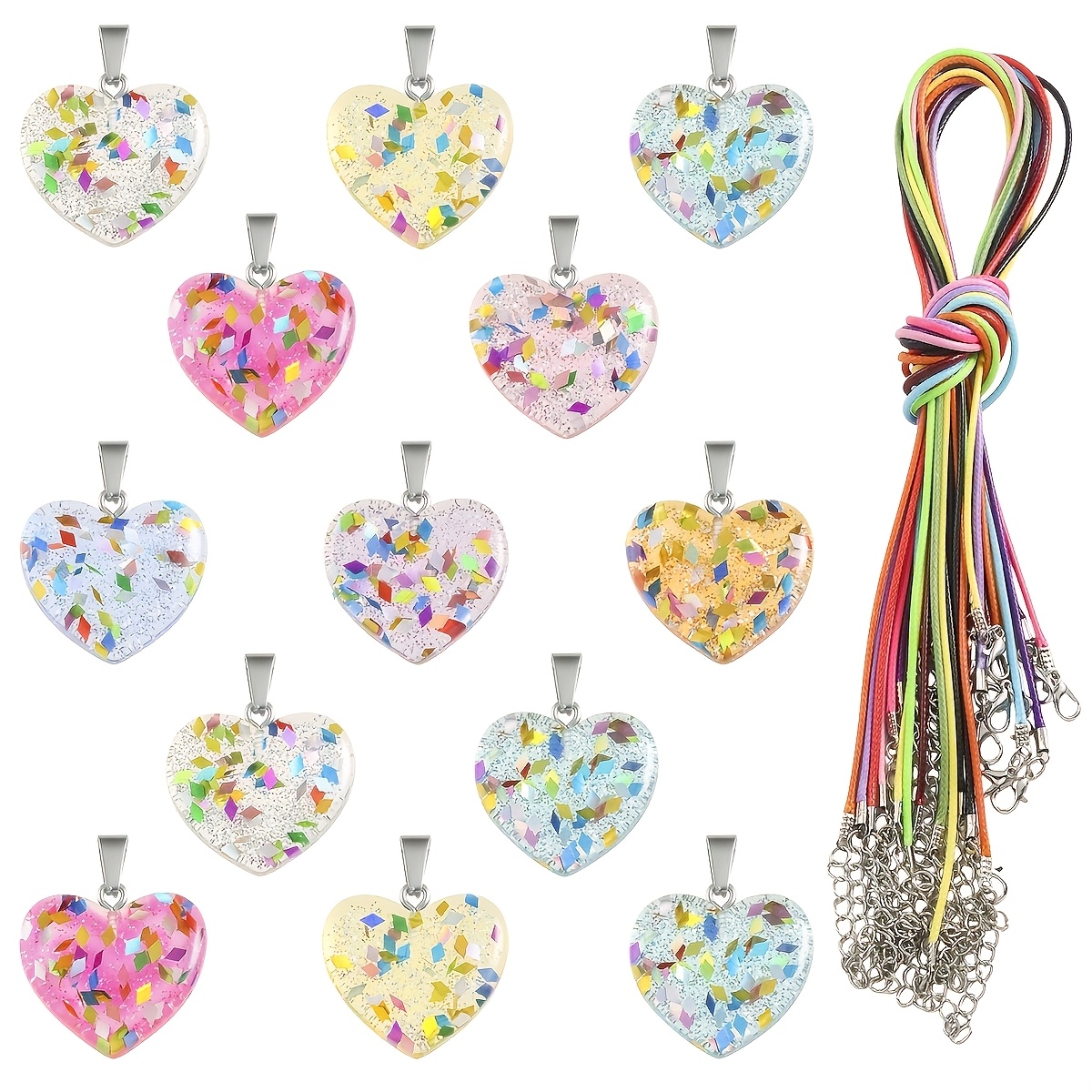 10pcs Multicolor Heart-Shaped Pendant Necklace Set
